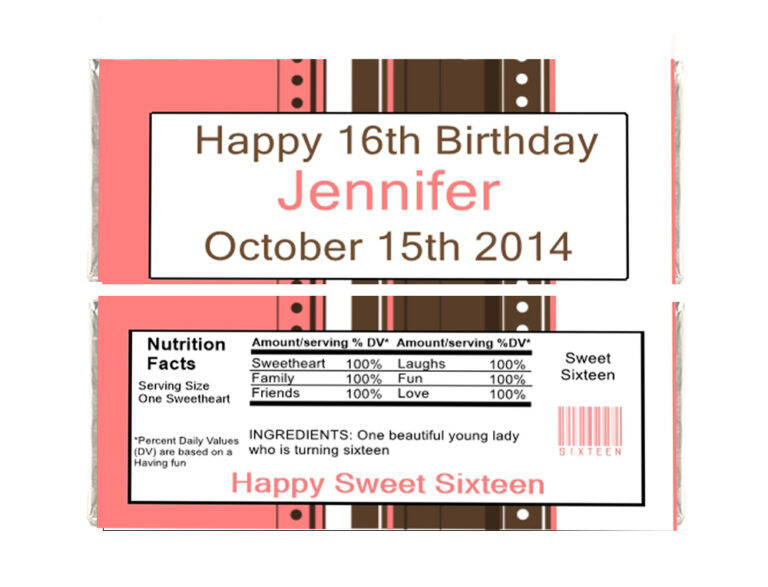 Sweet Sixteen Candy Bar Wrapper Template - Wrapcandy