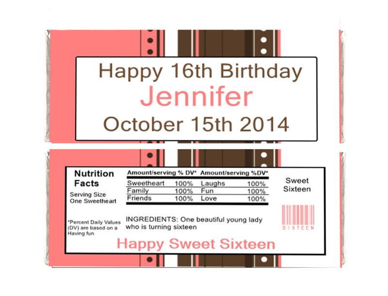 Sweet Sixteen Candy Bar Wrapper Template - Wrapcandy